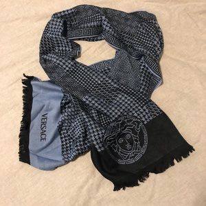 Versace Light Blue Wool Scarf
